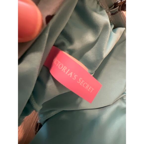 Victorias Secret Large Blue Brown Leopard Print Padded Swim Bikini Top Swimwear - Picture 4 of 6